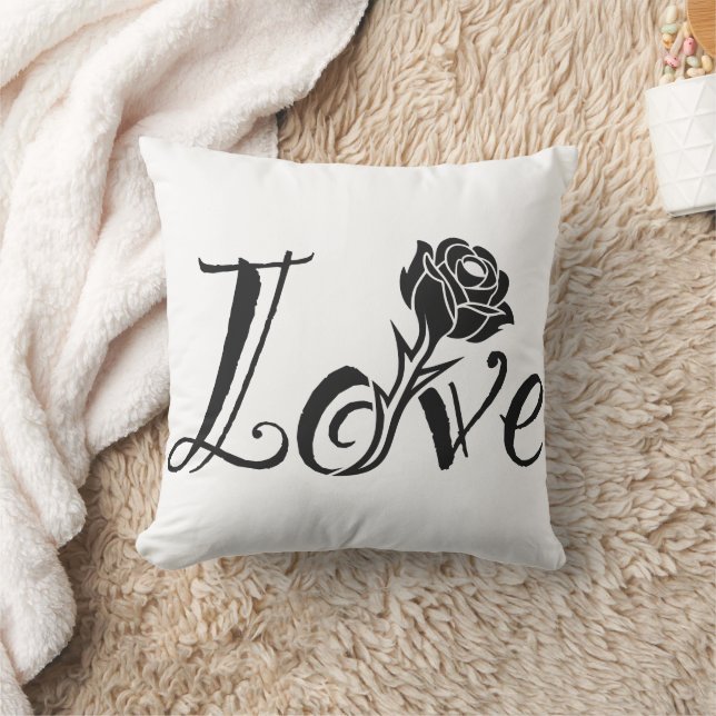 Typography Meets Nature: The Love Rose Throw Pillow (Blanket)