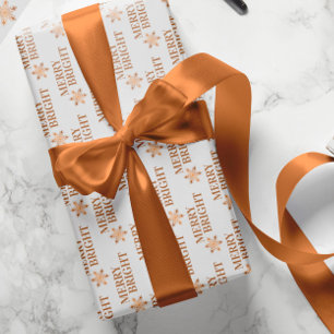 Typography Merry & Bright gold white Christmas Wrapping Paper