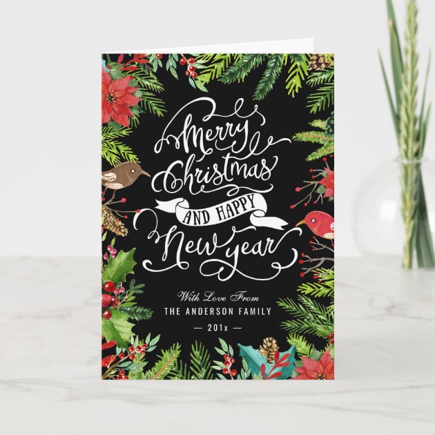 Typography Merry Christmas And Happy New Year Holiday Invitation