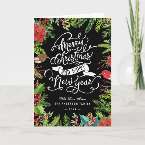 Typography Merry Christmas and Happy New Year Holiday Card