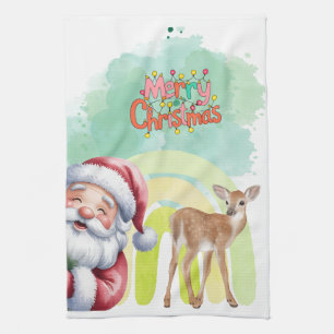 Typography Merry Christmas and Lights & Deer Kitchen Towel