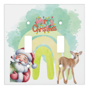 Typography Merry Christmas and Lights & Deer Light Switch Cover
