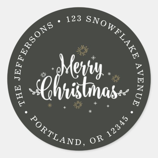 Typography Merry Christmas Black and White Classic Round Sticker (Front)
