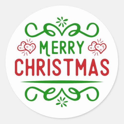 Typography Merry Christmas Classic Round Sticker