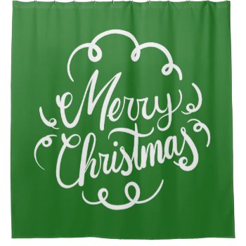 Typography Merry Christmas Holiday Script Shower Curtain by ShowerCurtain101 at Zazzle