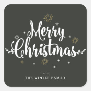 Typography Merry Christmas Square Sticker