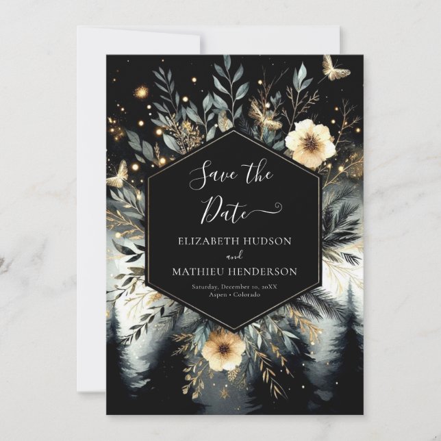 Typography Minimal Enchanted Forest Wedding Save The Date (Front)