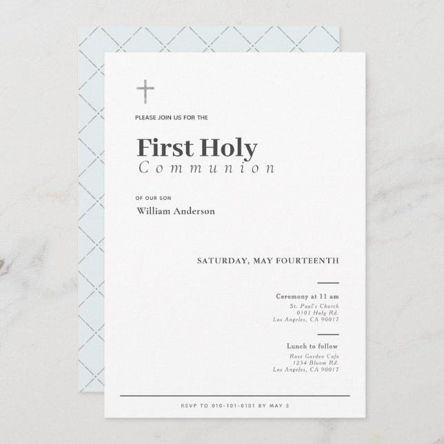 Typography Minimalist Boy First Holy Communion Invitation (Front/Back)