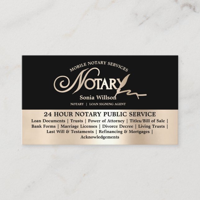Typography Mobile Notary & Loan Signing Agent Law Business Card (Front)