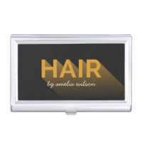 Typography Modern Dark Charcoal Hair Stylist Business Card Holder