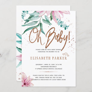 Typography modern oh baby floral baby shower invitation