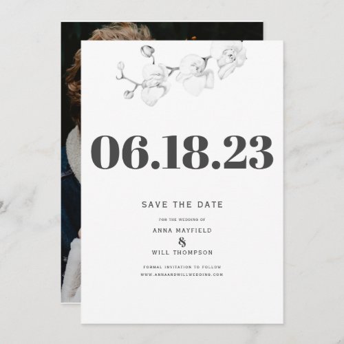 Typography Modern Orchid Photo Wedding Save Date Invitation