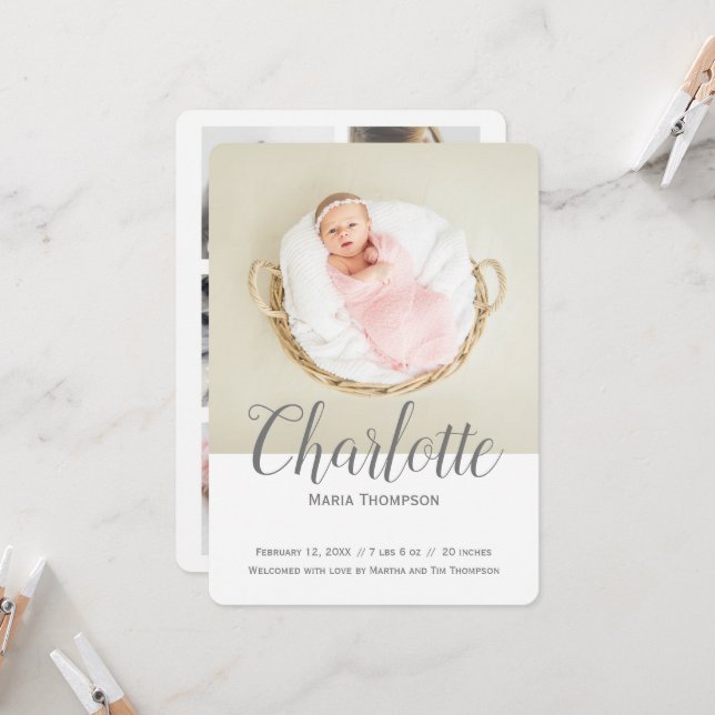 Typography Modern Photo Collage Baby Girl Birth (Front/Back In Situ)