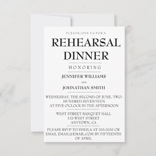 Typography Modern Rehearsal Dinner Invitations (Front)