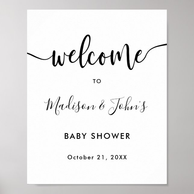 Typography Monochrome Baby Shower Welcome Sign (Front)
