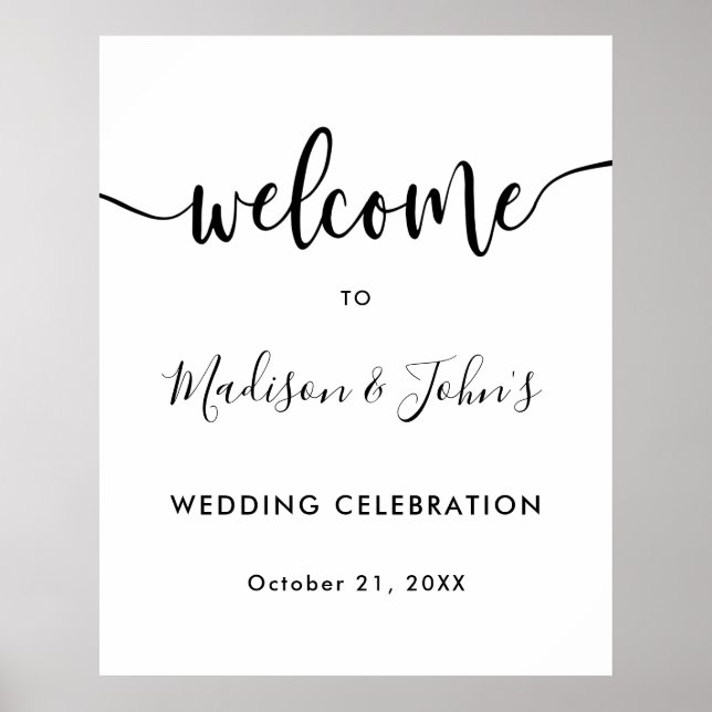 Typography Monochrome Wedding Bridal Welcome Sign (Front)