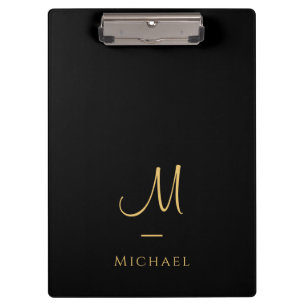 Typography Monogram Clipboard Elegant Black Gold