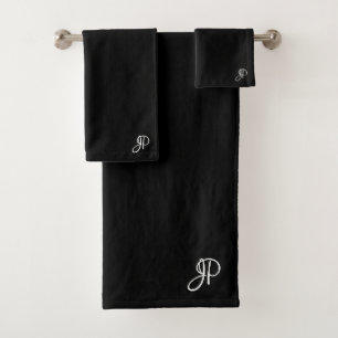 Typography Monogram Initial Black White Template Bath Towel Set