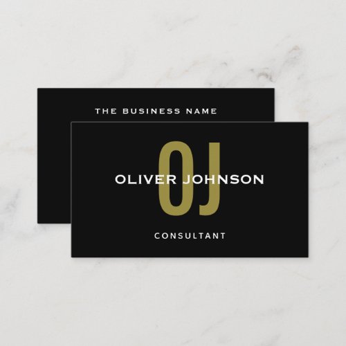 Typography Monogram Name Initials Black White Gold Business Card