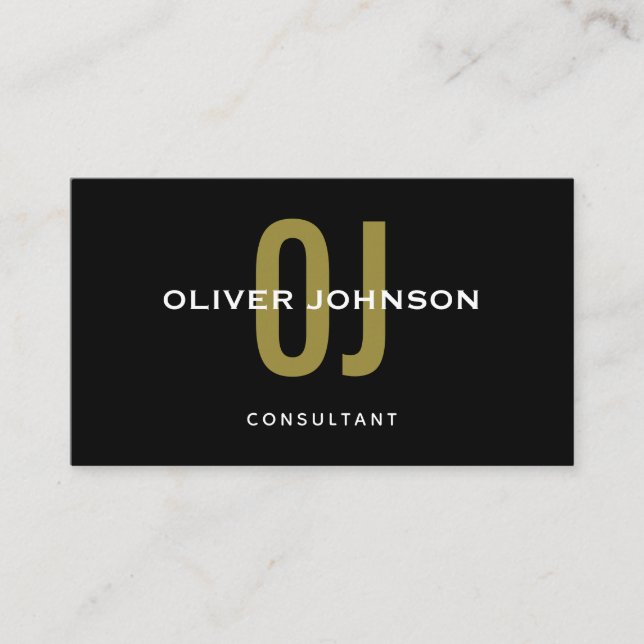 Typography Monogram Name Initials Black White Gold Business Card (Front)