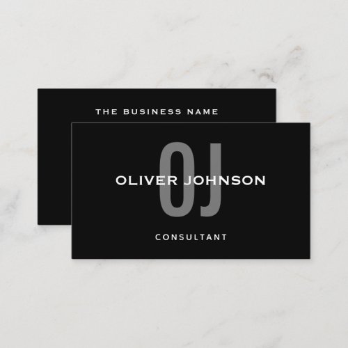Typography Monogram Name Initials Black White Grey Business Card