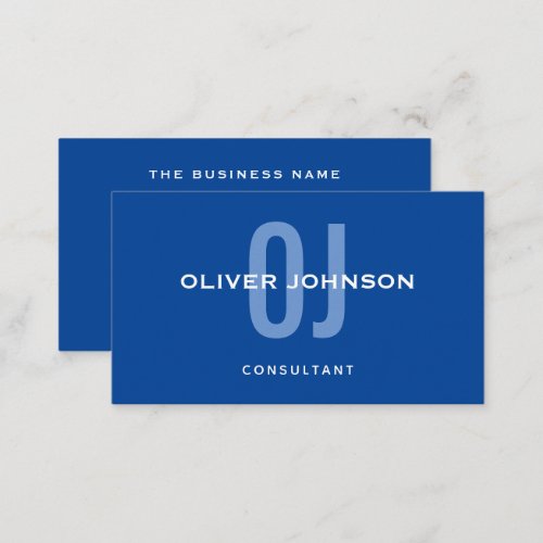 Typography Monogram Name Initials Blue White Basic Business Card