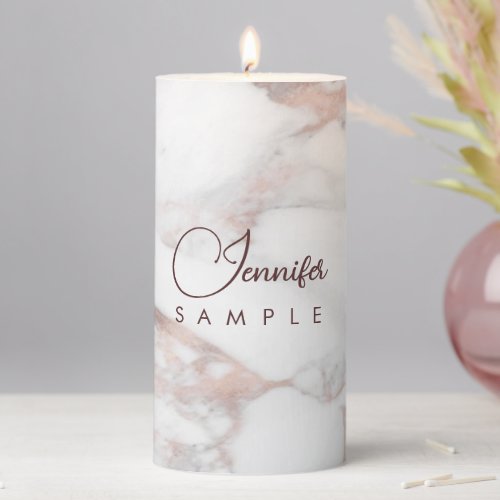 Typography Monogram Rose Gold Marble Best Template Pillar Candle