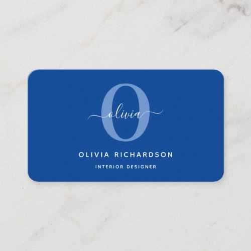  Typography Monogram Script Name Blue White Girly Business Card