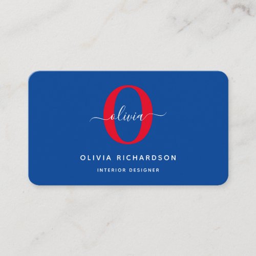 Typography Monogram Script Name Blue White Red Business Card