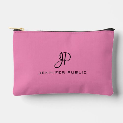 Typography Monogram Template Stylish Solid Pink Accessory Pouch