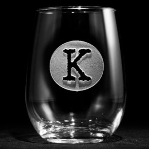 Typography Monogrammed Stemless Wine Glass