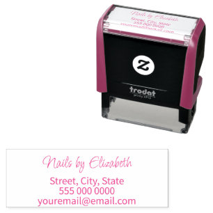 Typography Nail Studio Name Return Address Phone Self-inking Stamp