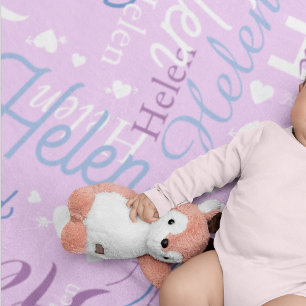 Typography Name and Hearts repeated allover Lilac Fleece Blanket