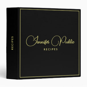 Typography Name Black and Gold Recipe Book 3 Ring Binder
