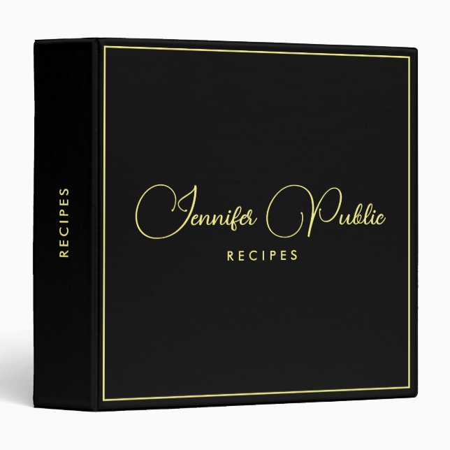 Typography Name Black and Gold Recipe Book 3 Ring Binder (Front/Spine)