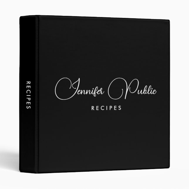 Typography Name Black And White Recipes 3 Ring Binder (Front/Spine)