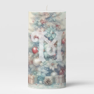 Typography name Christmas tree floral watercolor Pillar Candle
