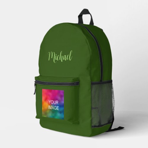 Typography Name Custom Forest Green Solid Color Printed Backpack