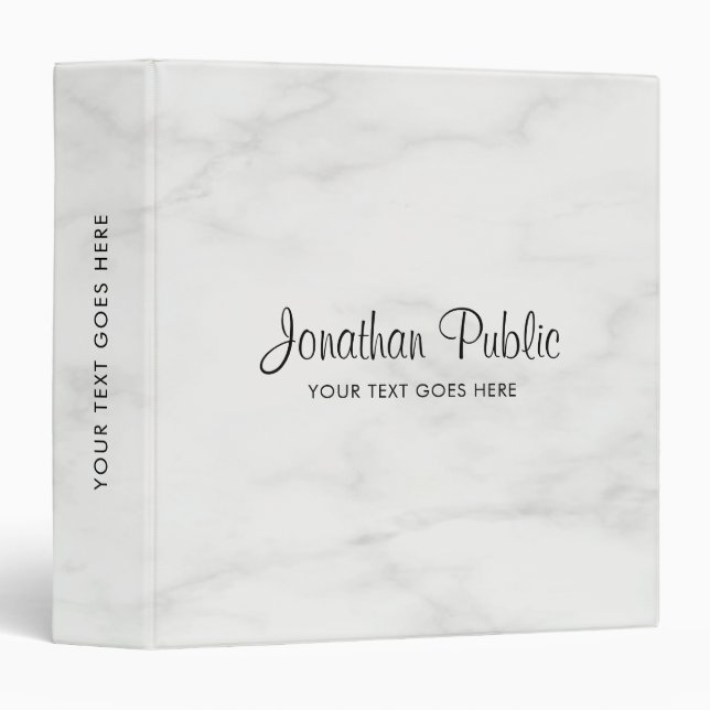 Typography Name Modern Elegant White Marble 3 Ring Binder (Front/Spine)