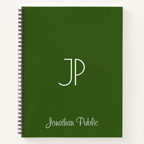 Typography Name Monogram Forest Green Softcover Notebook