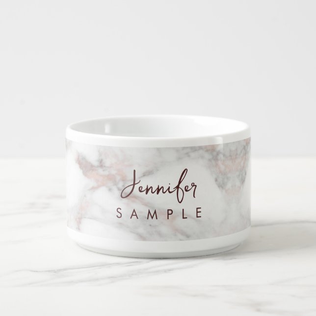 Typography Name Monogram Rose Gold Marble Template Bowl (Center)