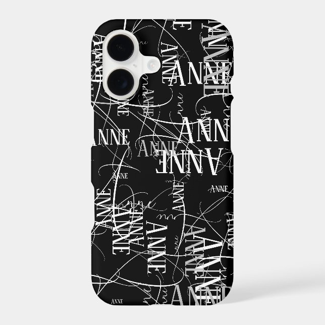 Typography Name Pattern Black Case-Mate iPhone Case (Back)