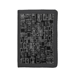 Typography Name Pattern on a Black Tri-fold Wallet