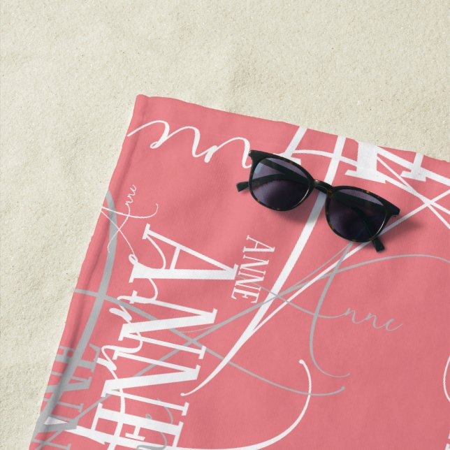 Typography Name Pattern Pink  Beach Towel (In Situ)