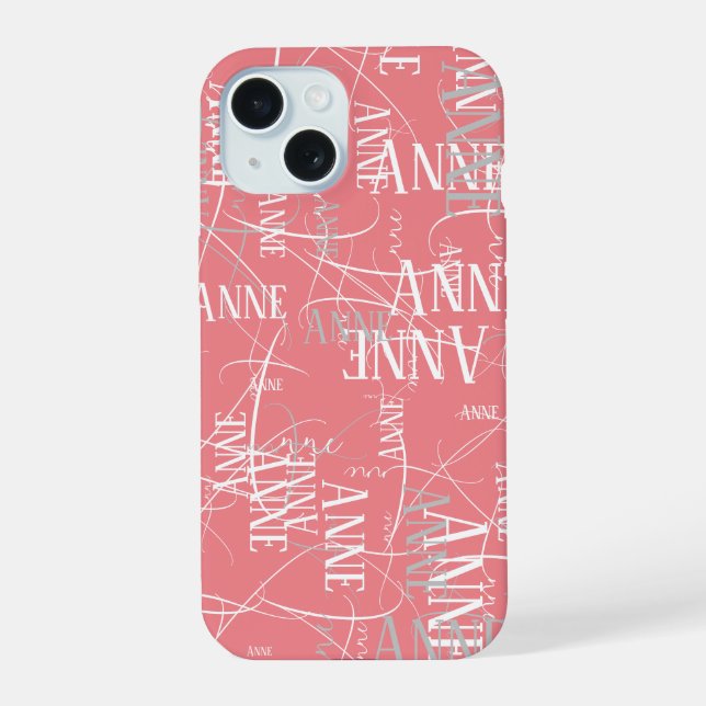 Typography Name Pattern Pink   Iphone Case (Back)