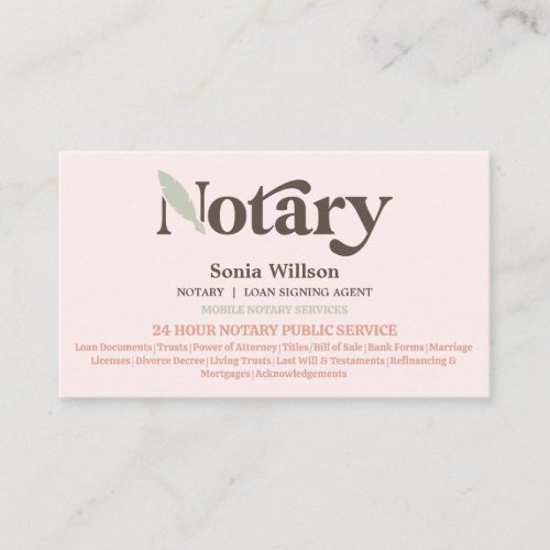 Typography Notary Public Loan Signing Agent  Business Card