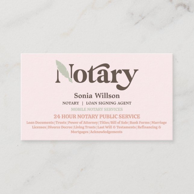 Typography Notary Public Loan Signing Agent  Business Card (Front)