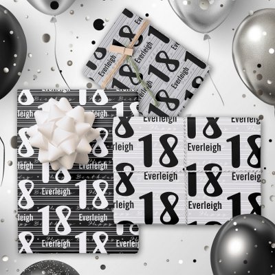 Typography Numbers 18th Birthday Wrapping Paper Sheets