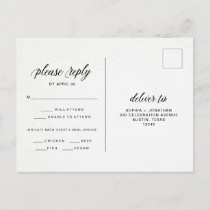 Typography on Watercolor Paper   Meal Choice Rsvp Postcard