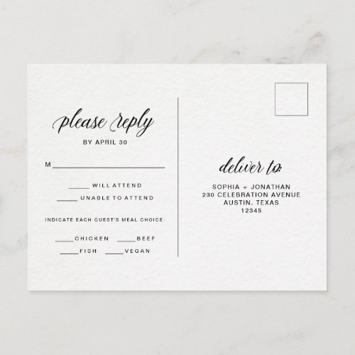 Typography on Watercolor Paper  Meal Choice Rsvp Postcard